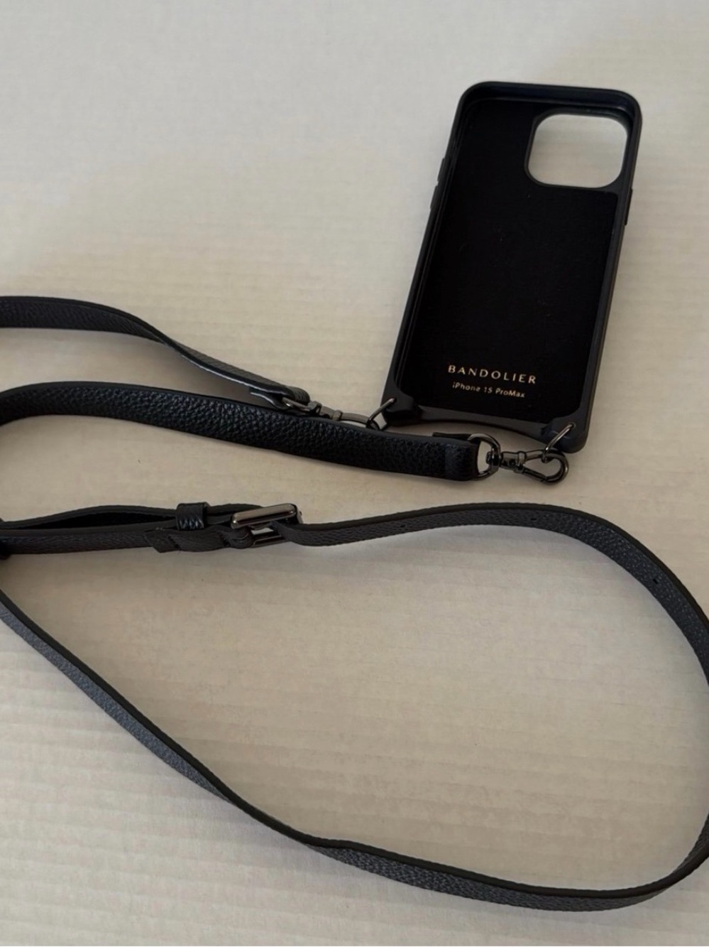 BANDOLIER Black Leather iPhone 15 Pro Max Phone Case with Strap